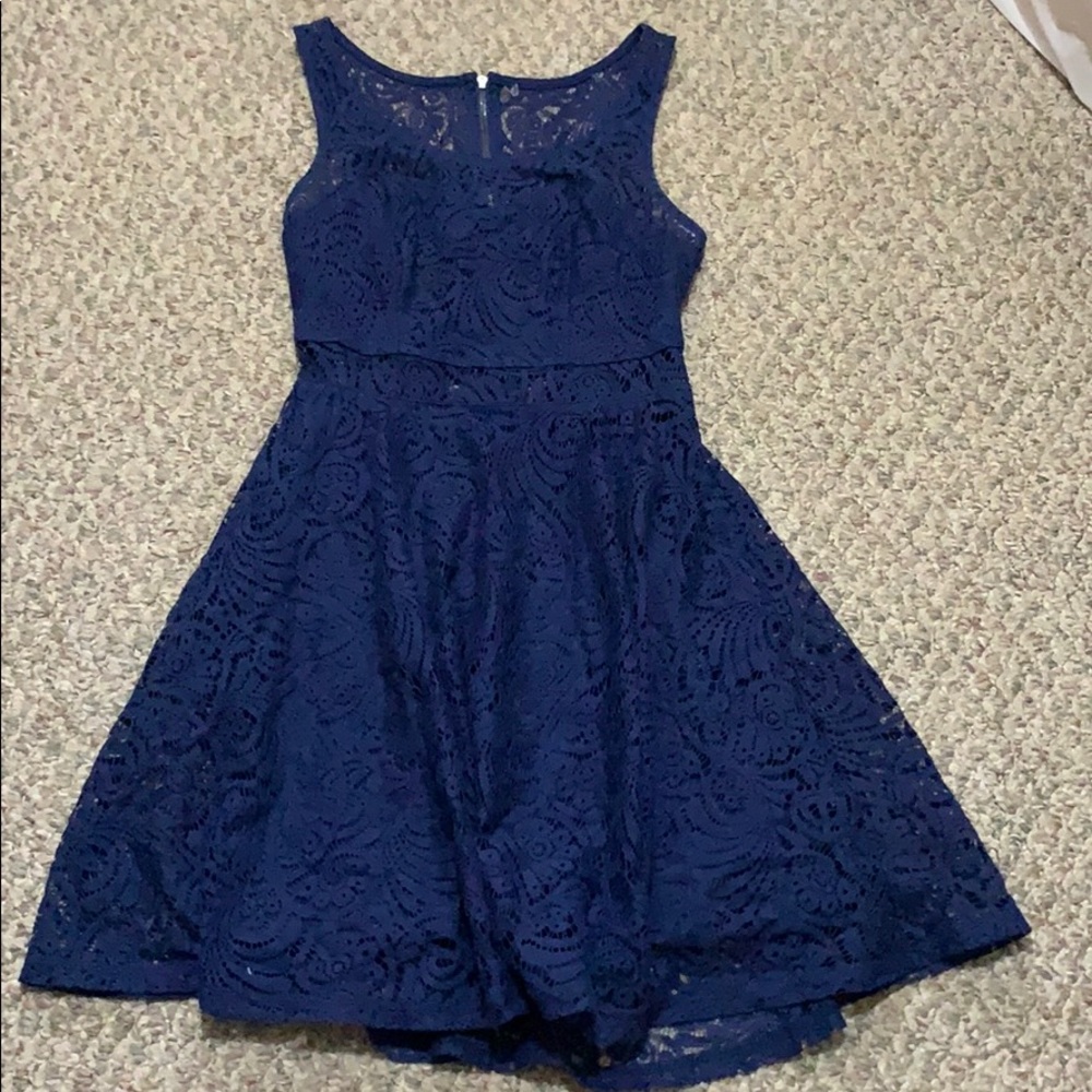 Navy blue lace A-line dress
